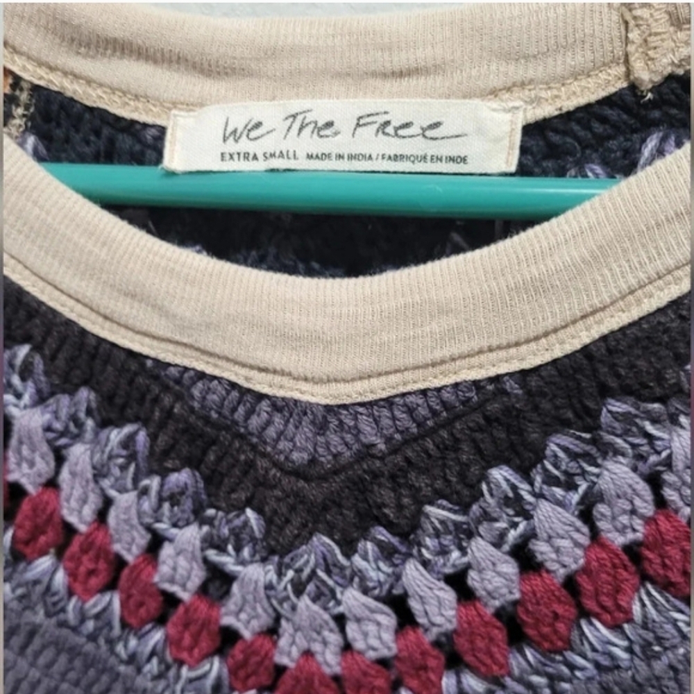Free People We The Free Spring Bound Long Sleeve Top Small Boho Crochet Yoke Bei - Picture 5 of 12